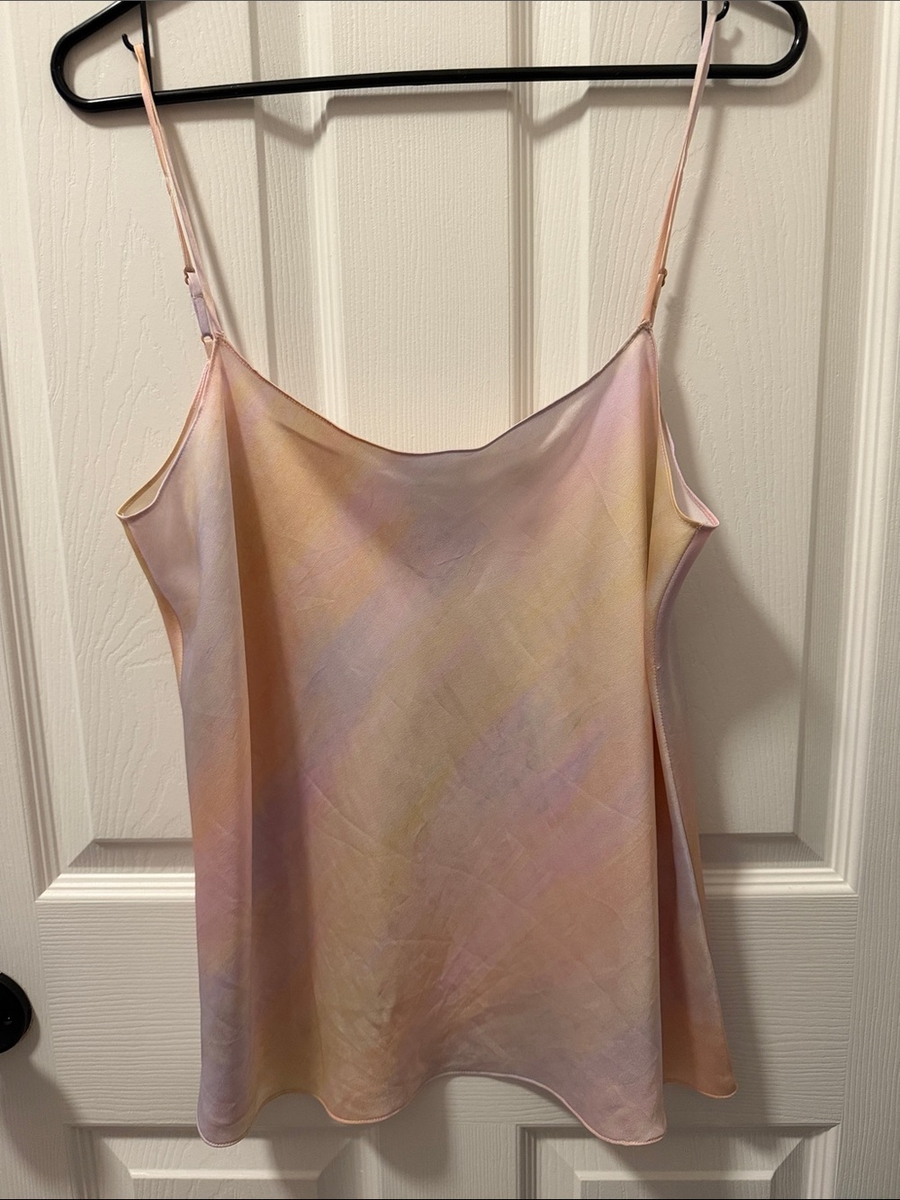 Vince Pastel Satin Tie-Dye Cami in Pink, Yellow, Cream